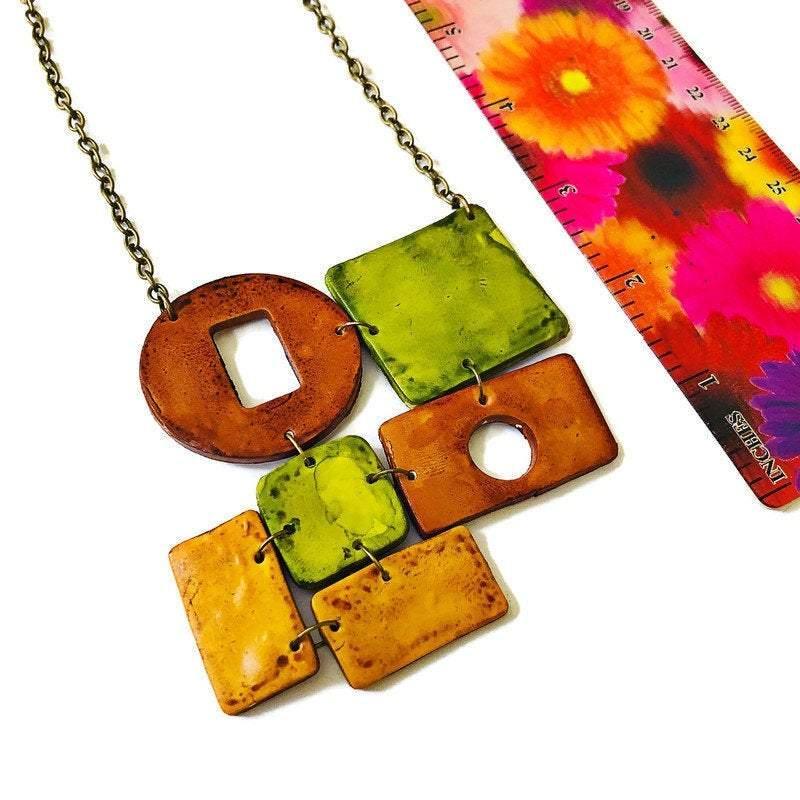 Geometric Statement Necklace, Earth Tones, Handmade Polymer Clay