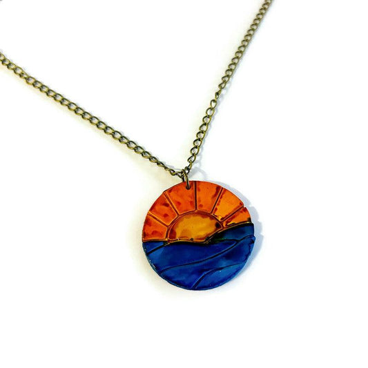 Sunrise Pendant Necklace, Sun Rise over Ocean