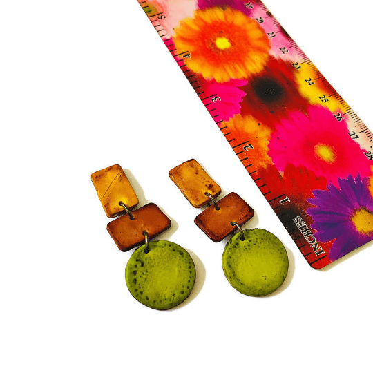 Trendy Earth Tone Earrings in Brown, Yellow and Green- "Dani"