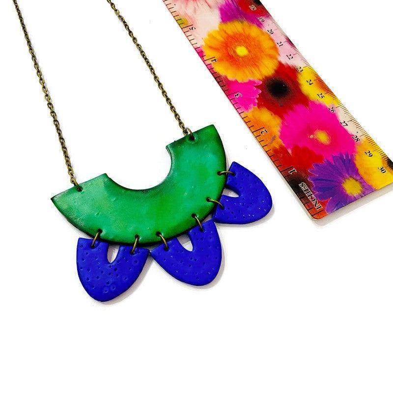Two Tone Statement Earrings in Green Blue, Post or Clip On Handmade