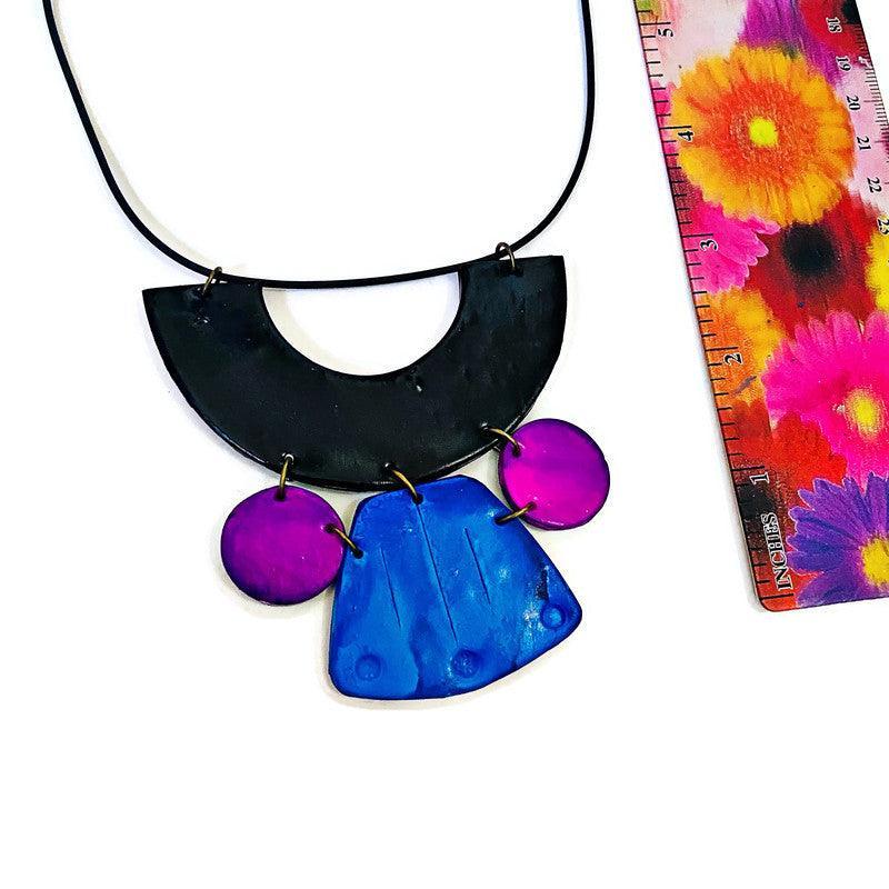 Unique Statement Necklace Handmade & Painted Blue Black Purple
