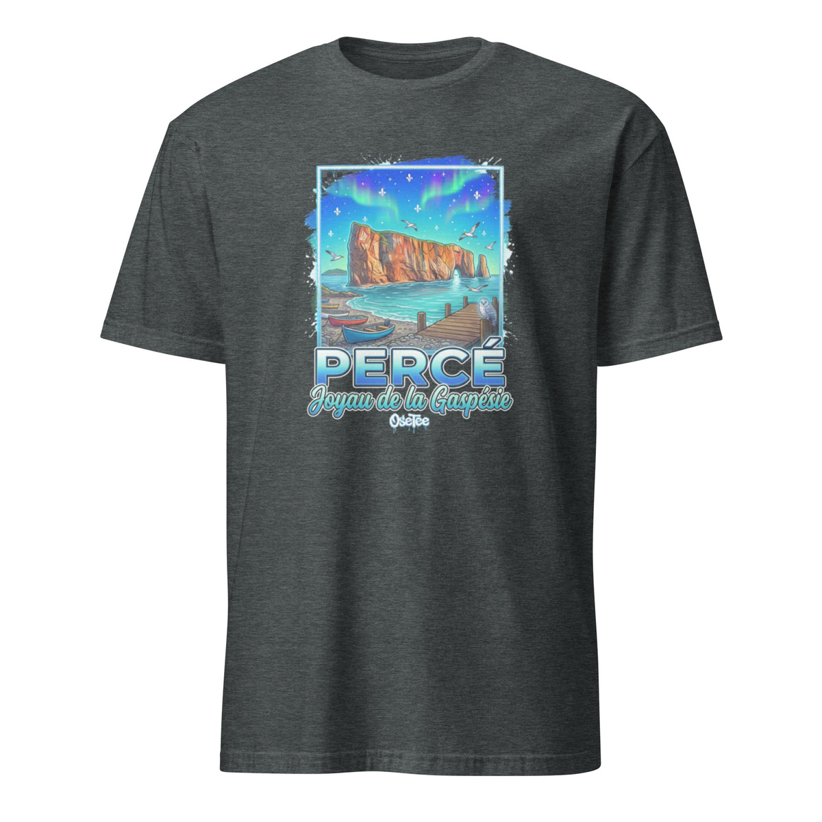 OseTee Percé T-shirt, Dark Heather – T-shirt Percé gris chiné foncé, Gaspésie, Québec
