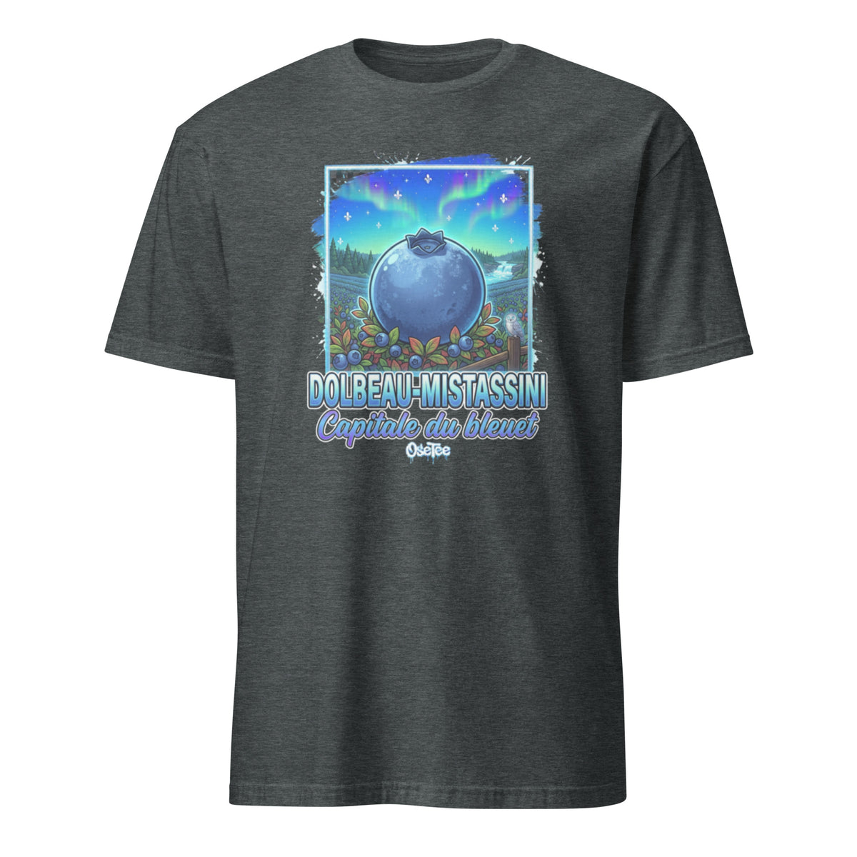 OseTee Dolbeau-Mistassini T-shirt, Dark Heather – T-shirt Dolbeau-Mistassini gris chiné foncé, Saguenay–Lac-Saint-Jean, Québec