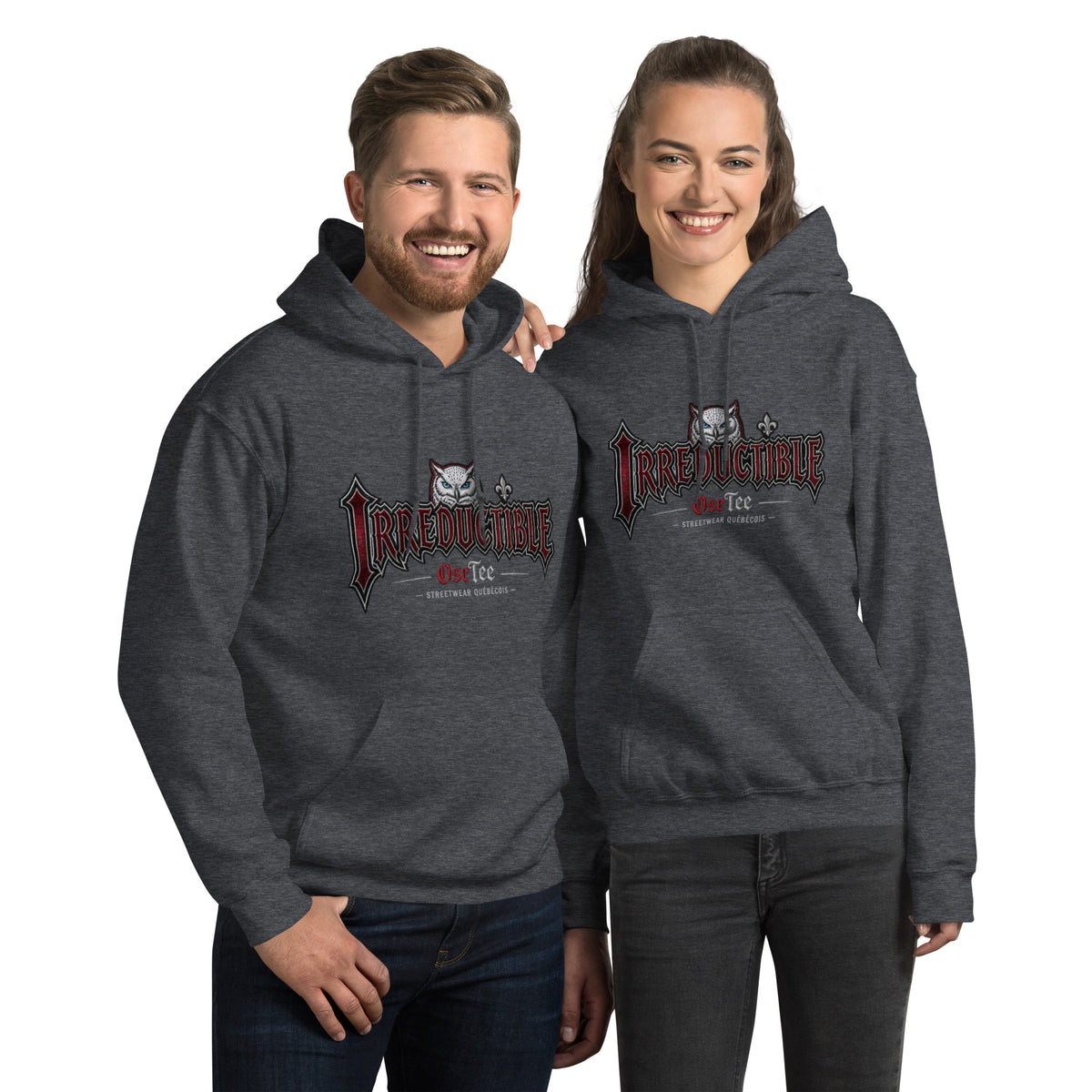 Hoodie Irréductible OseTee gris foncé chiné
