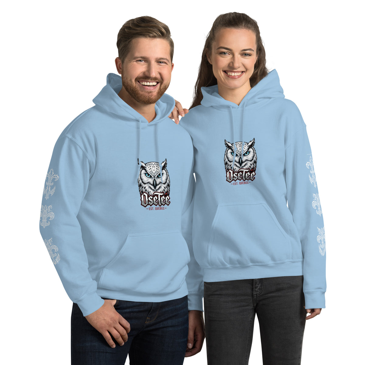 Hoodie OseTee Premium bleu pâle – coton ouaté québécois unisexe