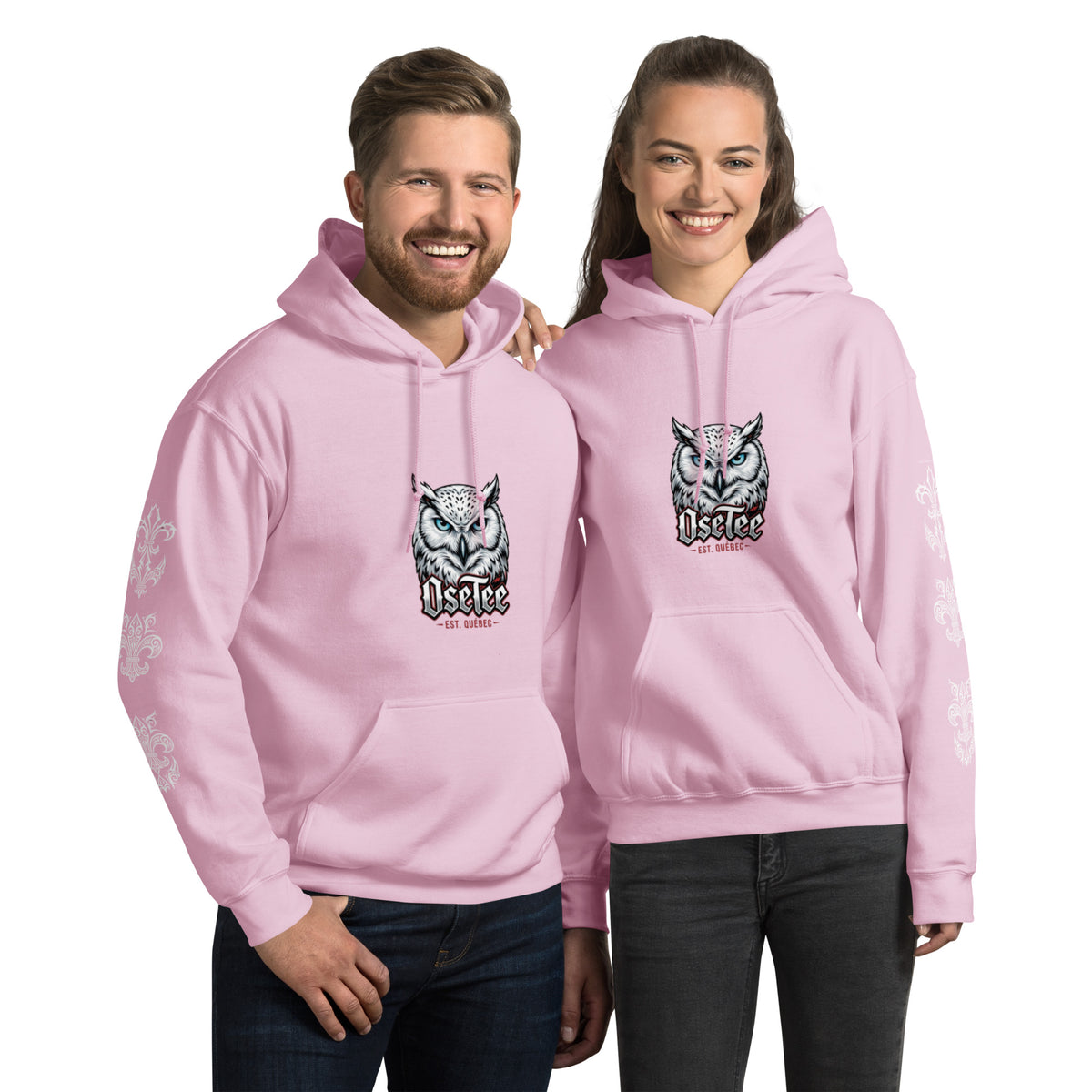 Hoodie OseTee Premium rose pâle – coton ouaté québécois unisexe