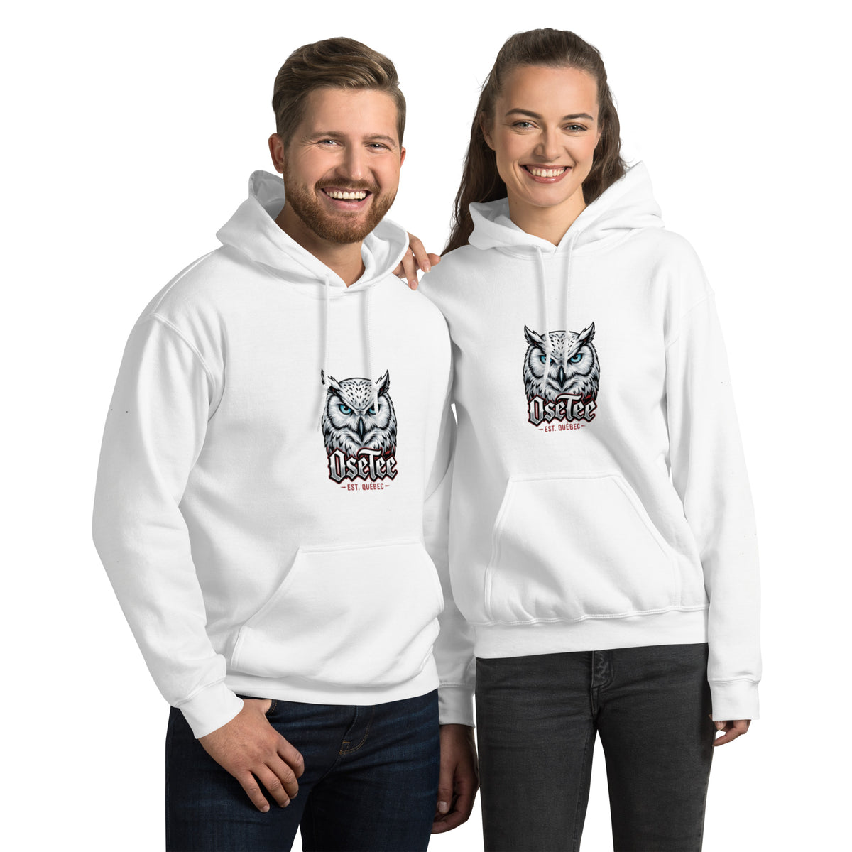 Hoodie OseTee Premium blanc – coton ouaté québécois unisexe