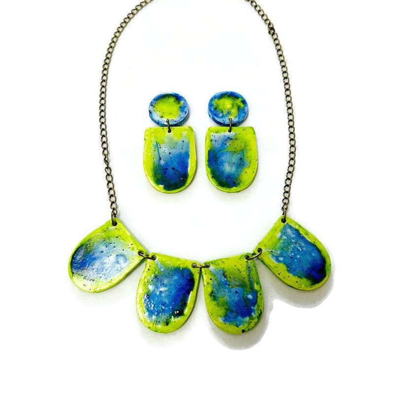 Watercolor Clip On Earrings in Blue & Green