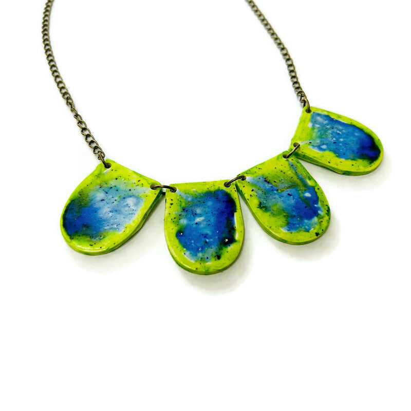 Watercolor Jewelry Set with Statement Necklace & Earrings Handmade