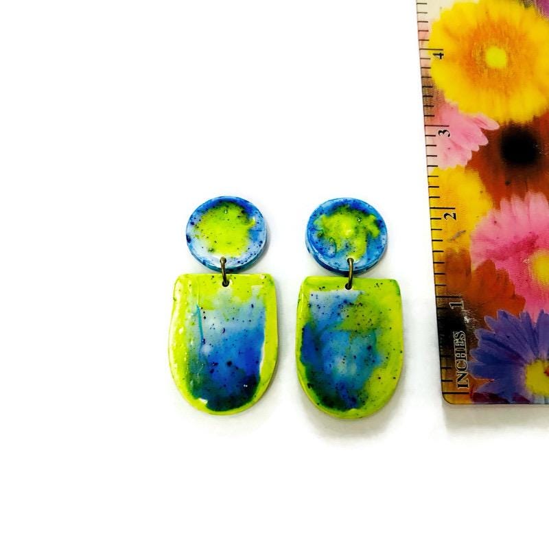 Watercolor Clip On Earrings in Blue & Green