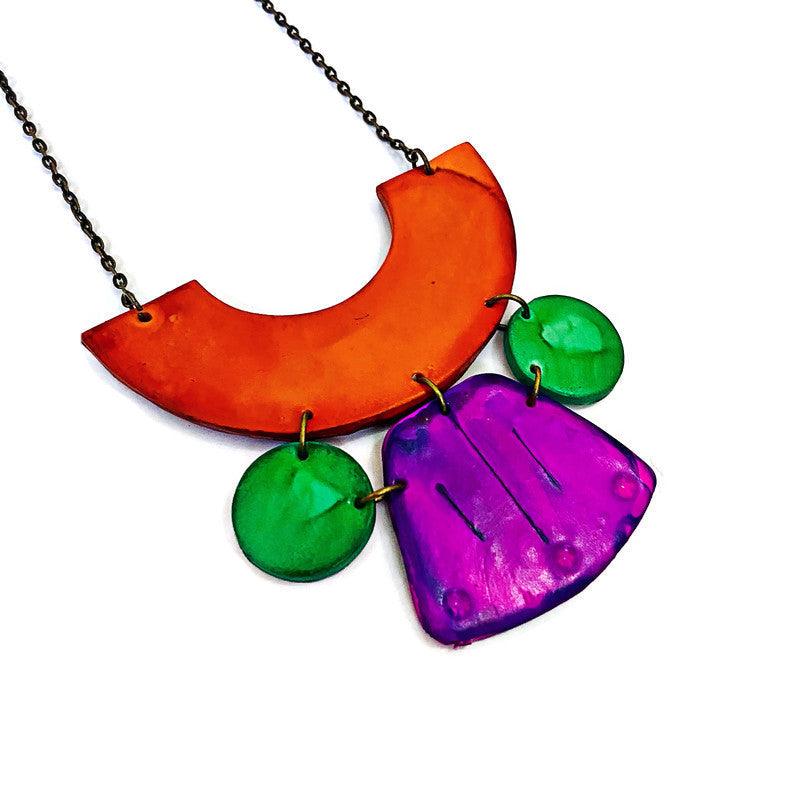Wide Statement Earrings in Purple & Green- "Janet"