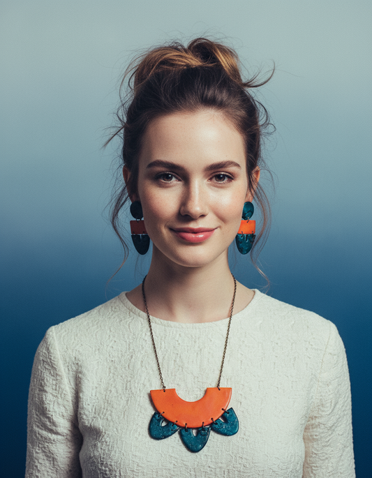 Unique Jewelry Set with Bib Necklace and Statement Earrings
