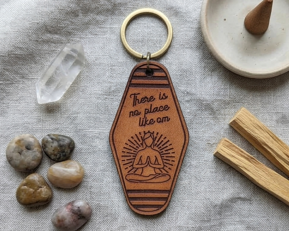 Vintage Motel Key Leather keychain | There's no place like om
